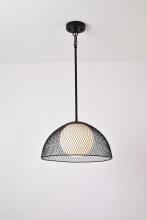 Lit Up Lighting LIT9232BK+ME-OP - Yaletwown Pendant Black Finish with Opal Glass